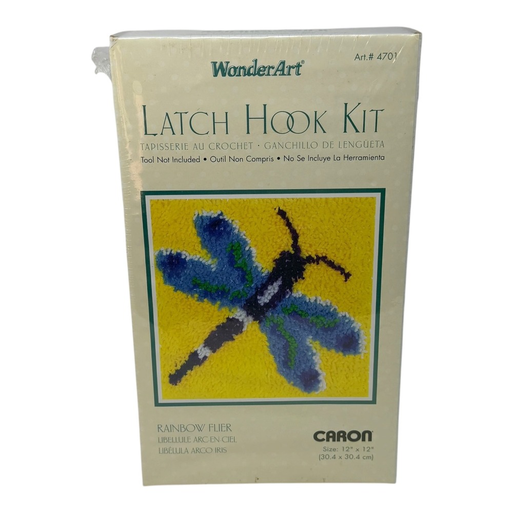 WonderArt Latch Hook Kit Rainbow Flier Dragonfly Acrylic Yarn Yellow 12 x 12"